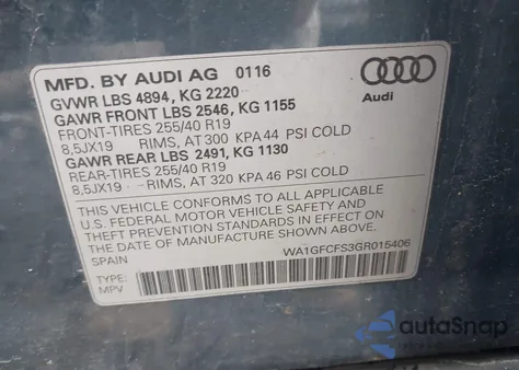 2016 Audi Q3 2.0T Premium Plus from USA, damaged, VIN WA1GFCFS3GR015406